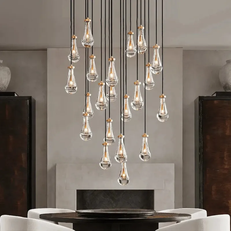 Modern Raindrop Chandelier for Foyer & Staircase — Seus Lighting LED Pendant Lights  3000K