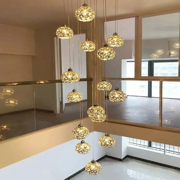 Modern Stainless Steel Petal Chandelier for Staircase — Seus Lighting LED Pendant Lights  3000K