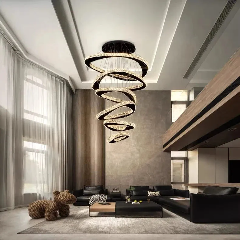 Twisted Ring Led Light Chandelier for High Ceiling — Seus Lighting LED Pendant Lights 306.0W 3000K