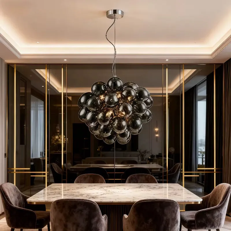 Pearl Black Glass Grape Chandelier - Pendant Light — Seus Lighting LED Pendant Lights  3000K