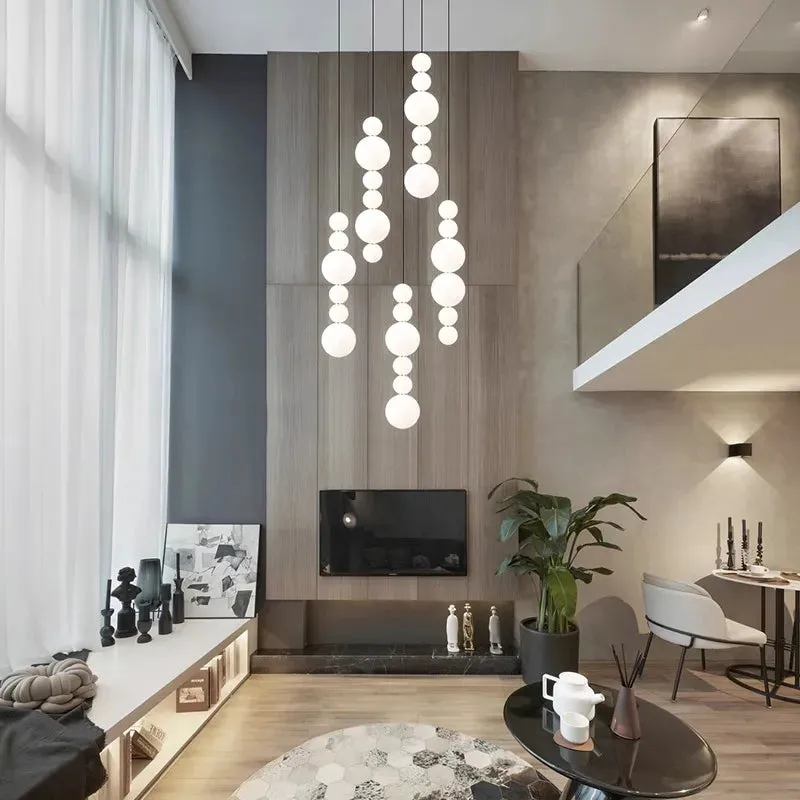 White Multi Globe Pendant Light for Staircase & High Ceiling — Seus Lighting LED Pendant Lights  