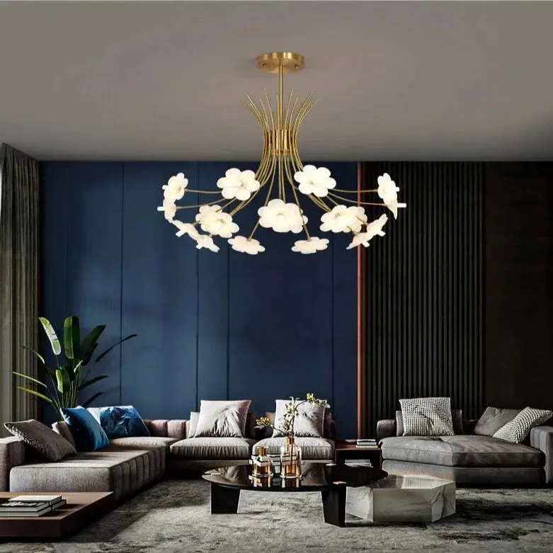 Yelis Modern Copper Glass Flower Chandelier — Seus Lighting LED Pendant Lights  3000K