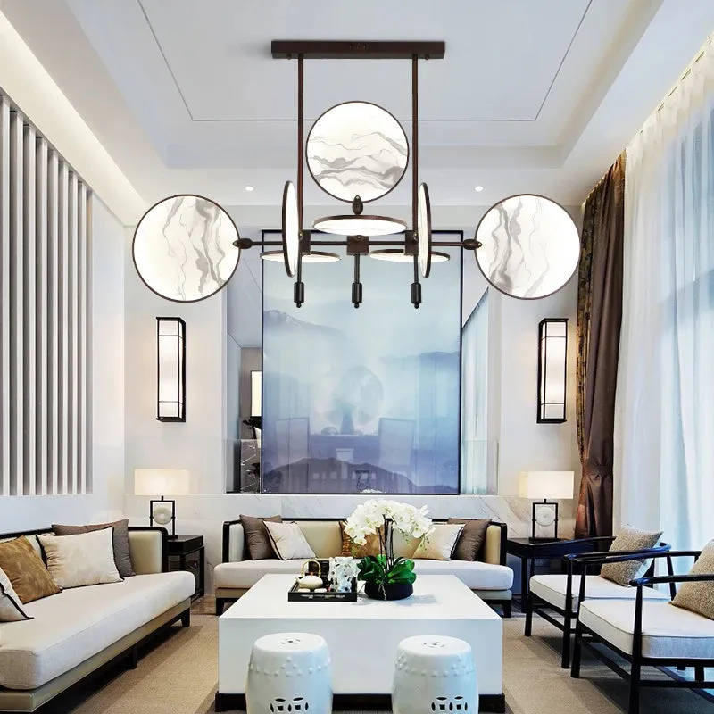 Lesley Modern Art Glass Disc Chandelier — Seus Lighting LED Pendant Lights  