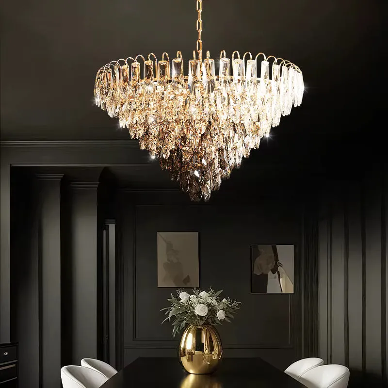 Luny Gold Cascading Waterfall Crystal Chandelier — Seus Lighting LED Pendant Lights  3000K