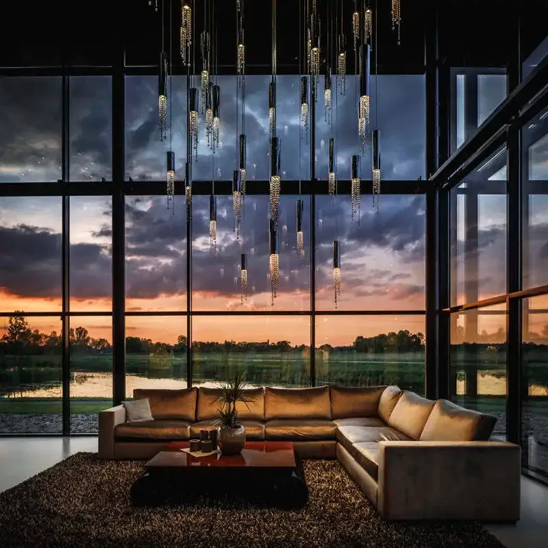 Ulas Modern Crystal Cascade LED Pendant Chandelier — Seus Lighting LED Pendant Lights  3000K