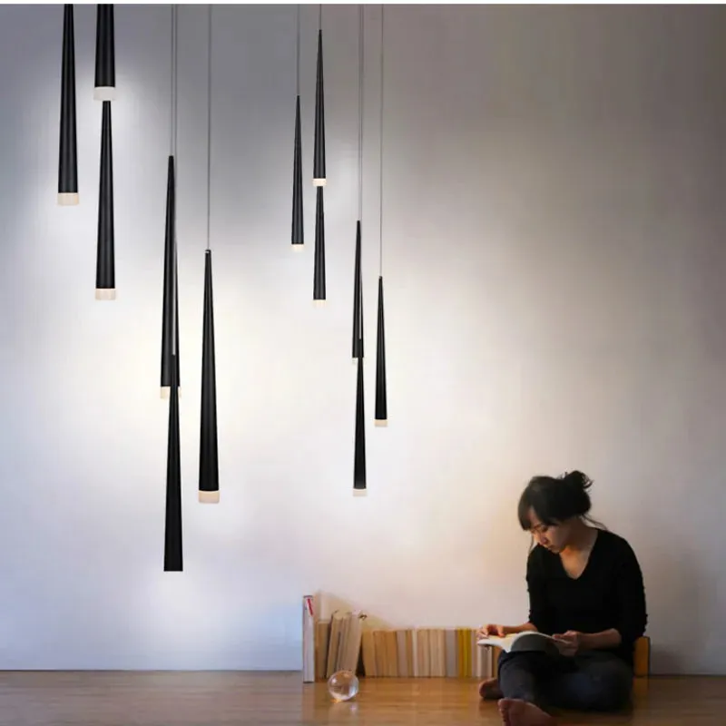 Contemporary Black LED Pendant Light for Stairwell — Seus Lighting LED Pendant Lights  3000K