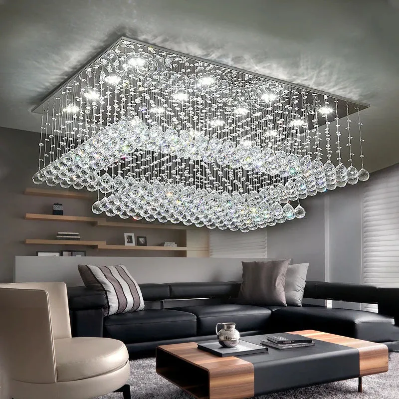 Cely Modern Raindrop Crystal Rectangle Chandelier — Seus Lighting LED Pendant Lights  3000K