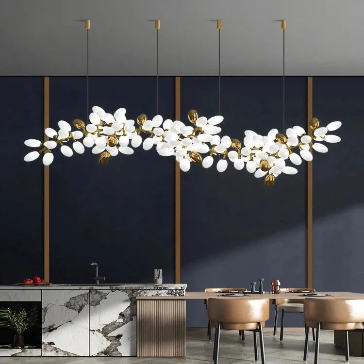 White and Gold Leaf Chandelier for Living Room — Seus Lighting LED Pendant Lights  