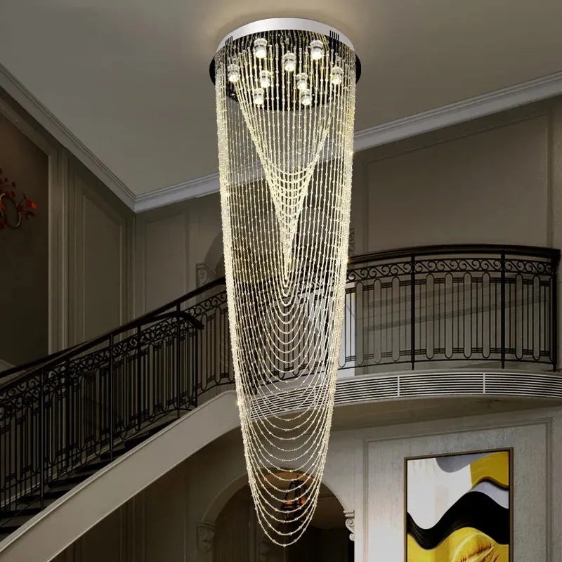 Crystal Tassel Chandelier for Staircase & Foyer — Seus Lighting LED Pendant Lights  3000K