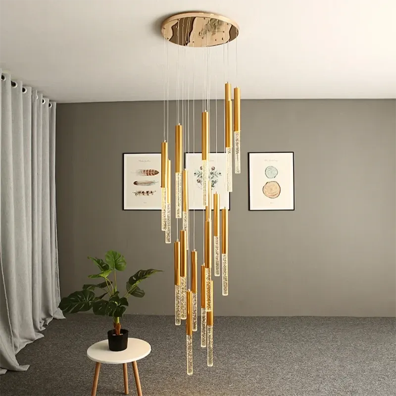 Mina Crystal Entryway Light Fixtures High Ceiling — Seus Lighting LED Pendant Lights  3000K