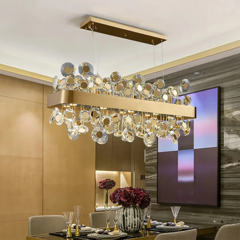 Modern Crystal chandelier for Dining Room - Gold/Black — Seus Lighting LED Pendant Lights  3000K