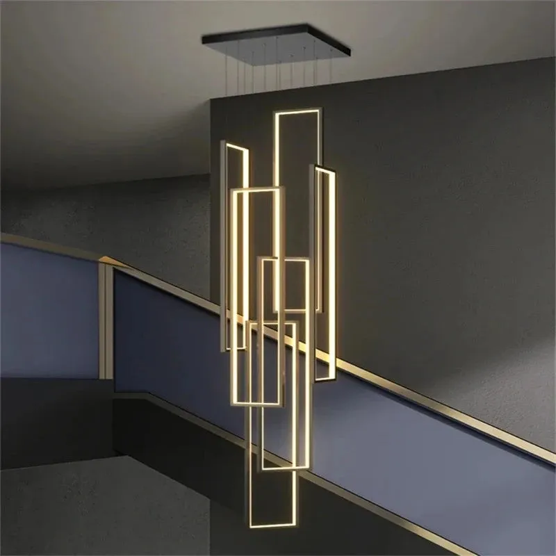 Modern Large Vertical Rectangle Chandelier For Staircase — Seus Lighting LED Pendant Lights  3000K