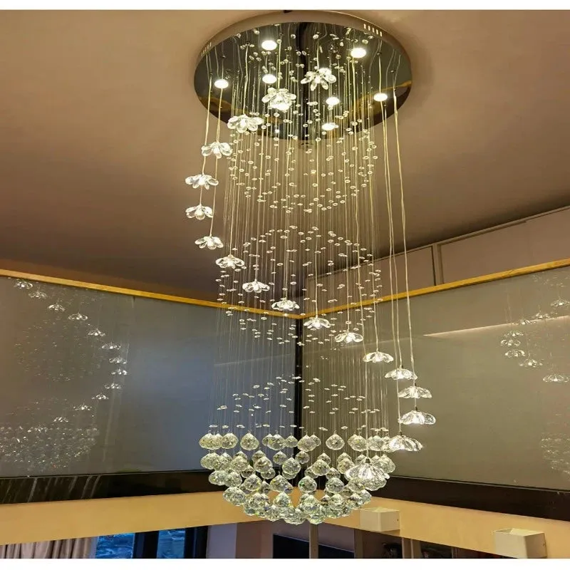 Lonas Large Foyer Crystal Chandelier — Seus Lighting LED Pendant Lights  3000K