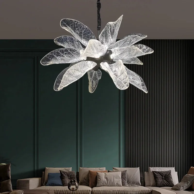 Milen Modern Crystal Leaf Chandelier - Black/Gold — Seus Lighting LED Pendant Lights  3000K