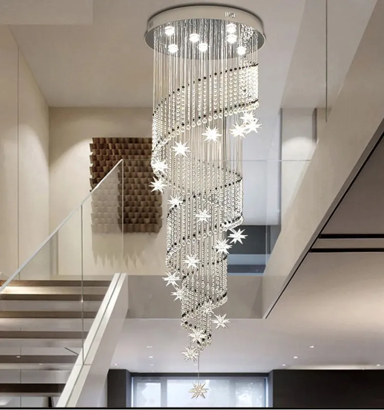 Vena Spiral Raindrop Crystal Chandelier for Staircase — Seus Lighting LED Pendant Lights  3000K