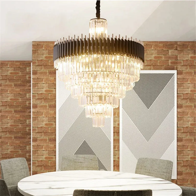 Fyu Modern Large Black and Gold Glass Chandelier — Seus Lighting LED Pendant Lights  3000K