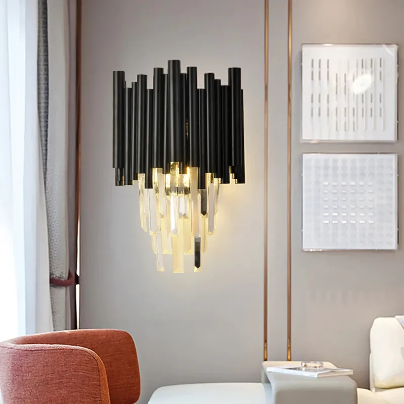Finn Black Modern Crystal Wall Light — Seus Lighting LED Wall Lights  
