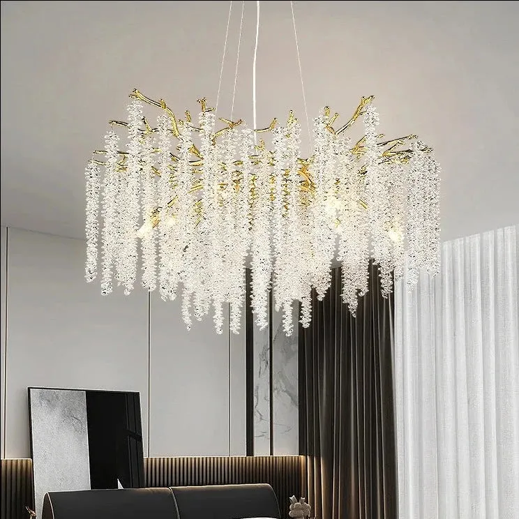 Mia Luxury Round Branch Crystal Ceiling Chandelier — Seus Lighting LED Pendant Lights  3000K