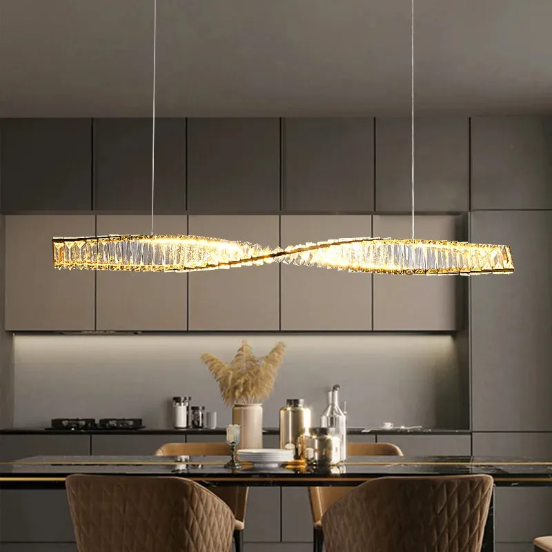 Moly Linear Crystal Chandelier for Dining Room&Kitchen — Seus Lighting LED Linear Lights 20.0W 3000K