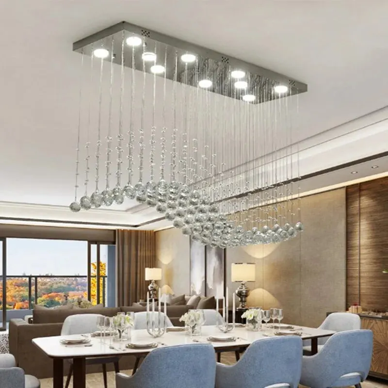 Raindrop Rectangular Crystal Chandelier For Dining Room — Seus Lighting LED Pendant Lights  