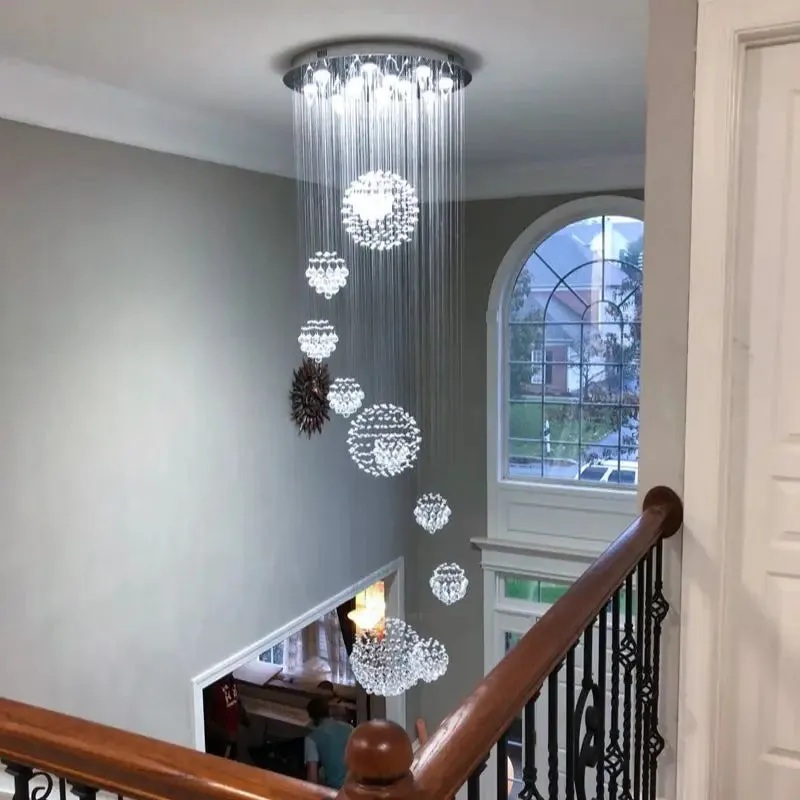 Ball Design Extra Large Crystal Chandelier for High Ceiling — Seus Lighting LED Pendant Lights  3000K