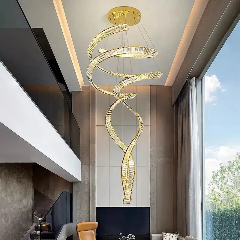 Modern Crystal Light Fixture for Staircase & Foyer & High Ceiling — Seus Lighting LED Pendant Lights  3000K