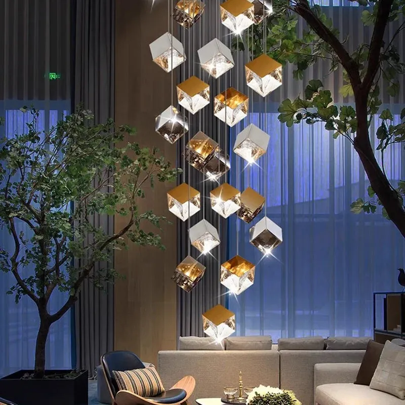 Aren Cube Large Pendant Light For High Ceilings — Seus Lighting LED Pendant Lights  2800K