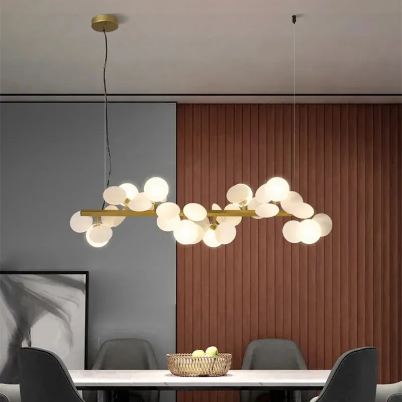 Eli Glass Globes Linear Chandelier For Dining Room — Seus Lighting LED Linear Lights  3000K