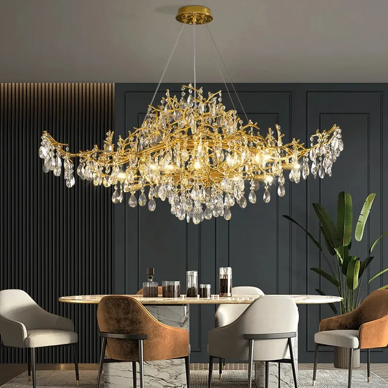 Bessa Modern Large Gold Crystal Branch Chandelier — Seus Lighting LED Pendant Lights  4000K