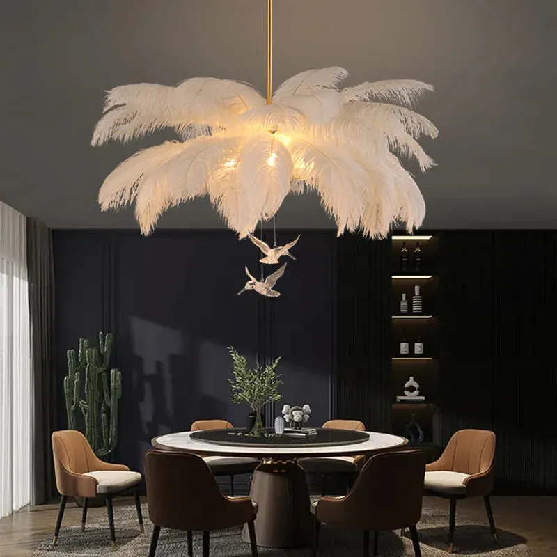 Divas Modern White Ostrich Feather Chandelier — Seus Lighting LED Pendant Lights  3000K