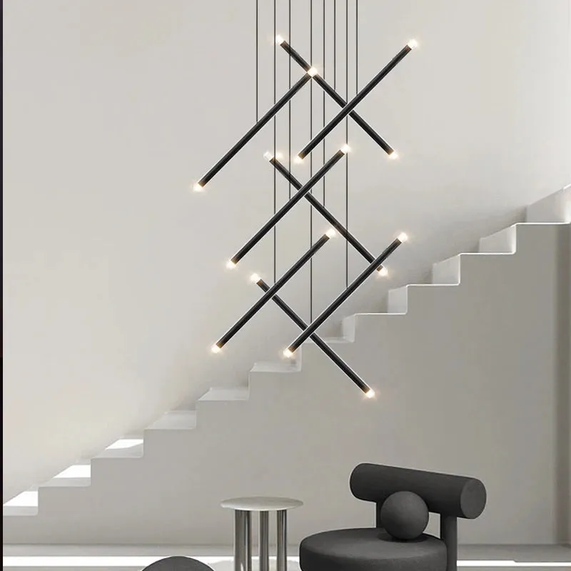 Seus Modern Long Chandelier for High Ceiling & Staircase — Seus Lighting LED Pendant Lights  3000K