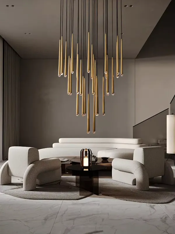 Contemporary Chandelier for High Ceiling Living Room & Foyer — Seus Lighting LED Pendant Lights  3000K