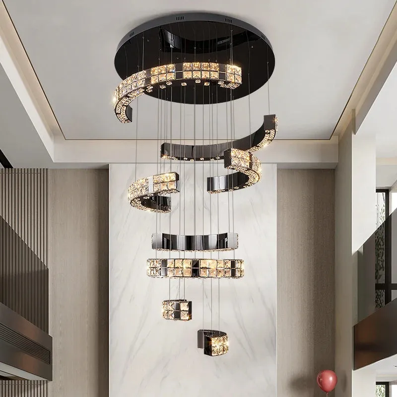Aysha Black Crystal High Ceiling Entryway Light Fixture — Seus Lighting LED Pendant Lights  3000K