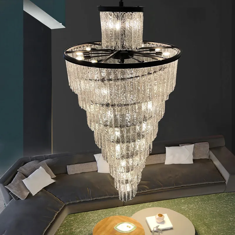 Assena Large Black high Ceiling Entryway Chandelier — Seus Lighting LED Pendant Lights  3000K