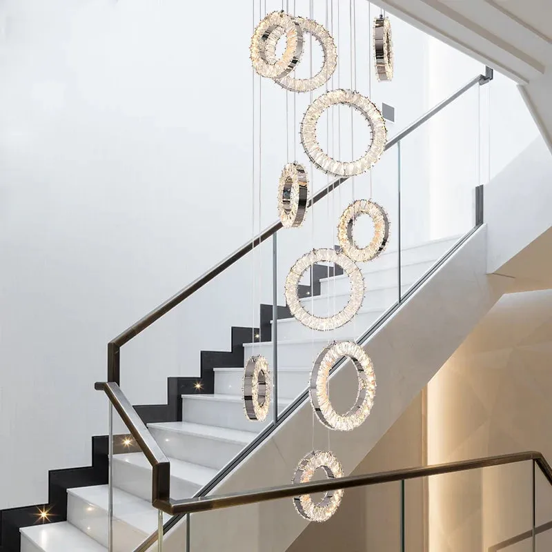 Yasmin Dimmable Crystal Ring Ceiling Light for Staircase — Seus Lighting LED Pendant Lights  3000K