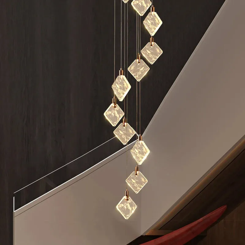 Modern Gold Long Spiral Crystal Chandelier for Staircase — Seus Lighting LED Pendant Lights  