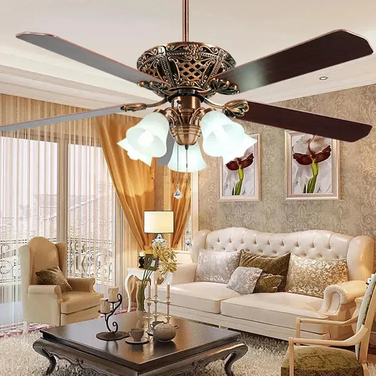 52/60 Inch 5 Blades Rustic Ceiling Fan With Lights — Seus Lighting LED Ceiling Lights  