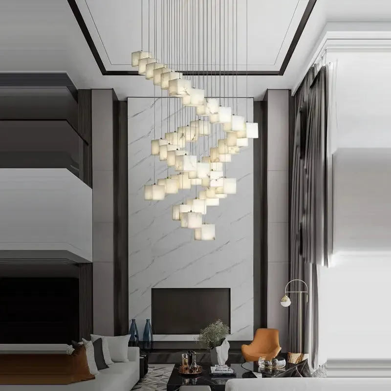 White Marble LED Cube Chandelier 7/9/18/25/36 Light — Seus Lighting LED Pendant Lights  3000K