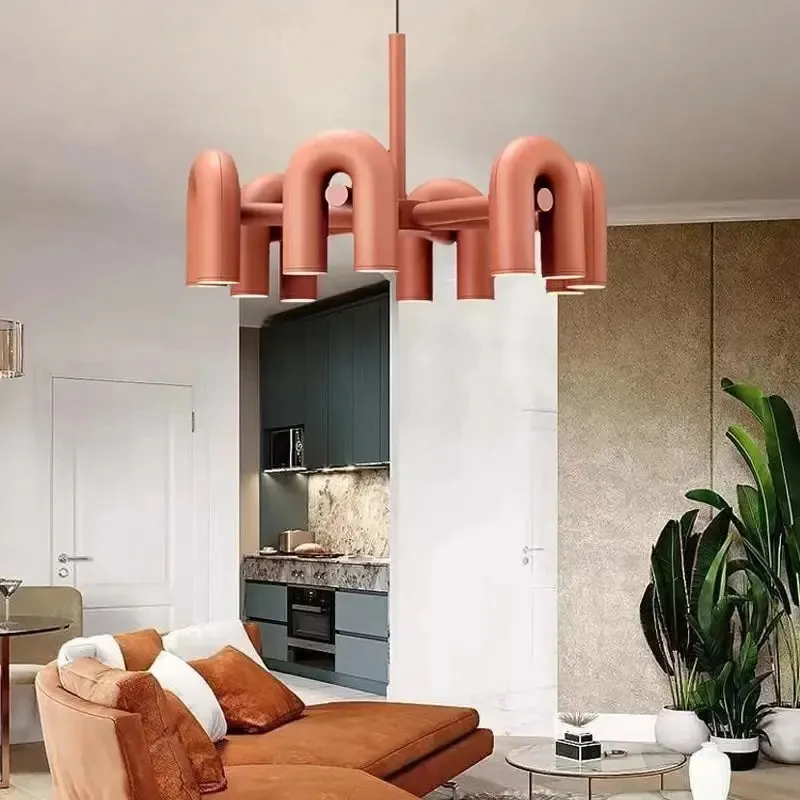 Art Decor Style U Shaped Chandelier Black/Orange/Blue/Grey — Seus Lighting LED Pendant Lights  