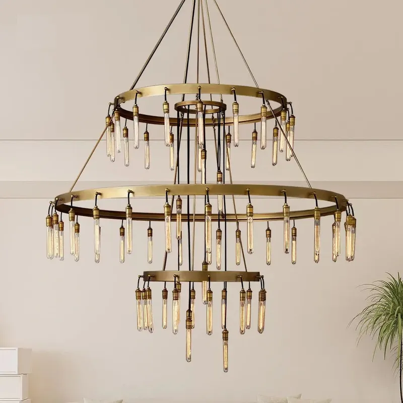 Vintage Round 3 Tier Metal Axis Pendant Chandelier — Seus Lighting LED Pendant Lights  3000K