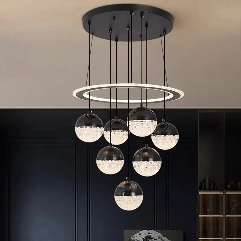 7-Light Cluster Ceiling Chandelier Light Black/White — Seus Lighting LED Pendant Lights  2800K