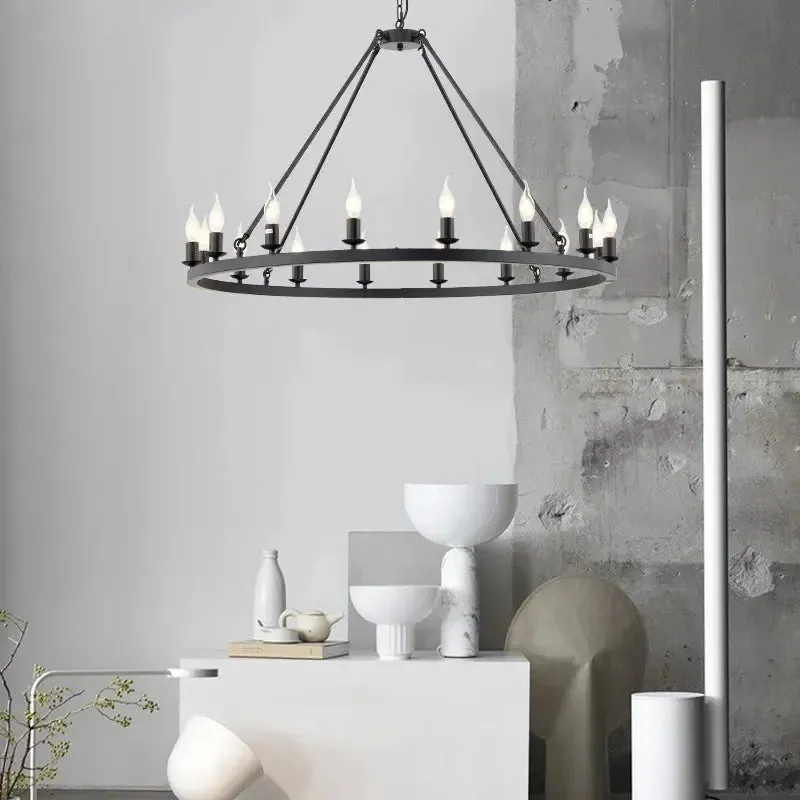 16-Light Round Wagon Wheel Chandelier Black/Gold/Silver — Seus Lighting LED Pendant Lights  