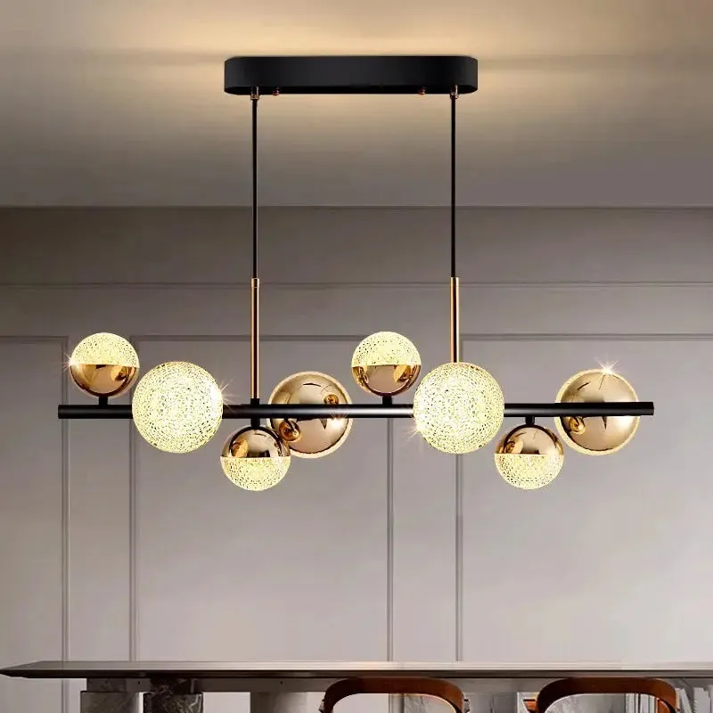 Black and Gold Acrylic Globe Chandelier 8/10 Light — Seus Lighting LED Pendant Lights  3000K