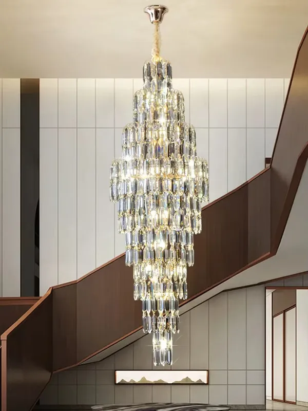 Anita Luxury Crystal Staircase Long Chandelier — Seus Lighting LED Pendant Lights  3000K