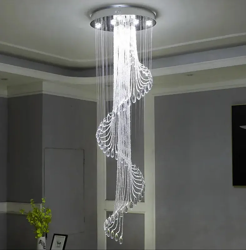Modern Spiral Crystal Staircace Ceiling Chandelier — Seus Lighting LED Pendant Lights  3000K