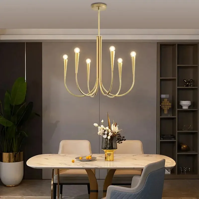 Mid-Century 6/9 Light Curved Candle Chandelier — Seus Lighting LED Pendant Lights  3000K