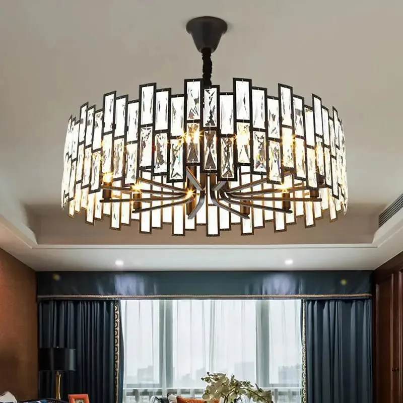 Round Metal Black Crystal Chandelier Small/Medium — Seus Lighting LED Pendant Lights  