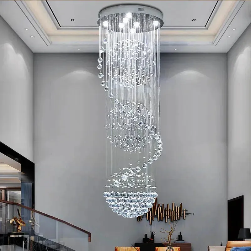 Crystal High Ceiling Stairwell Lighting — Seus Lighting LED Pendant Lights  3000K