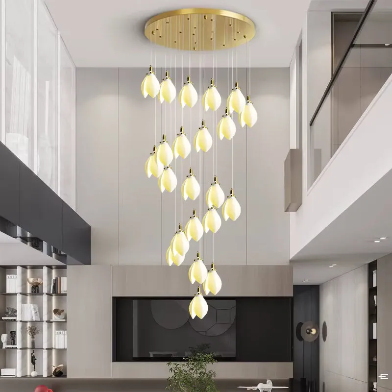 Ceramic Magnolia Staircase Chandelier 6/9/18/36 Lights — Seus Lighting LED Pendant Lights  3000K