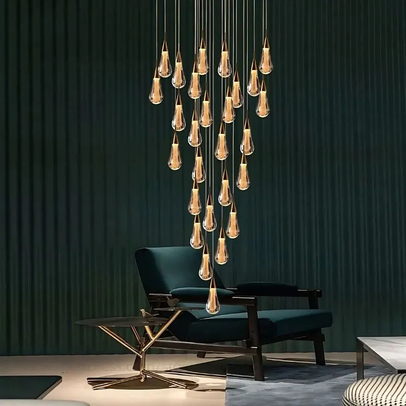 Spiral Raindrop Staircase Ceiling Lighting — Seus Lighting LED Pendant Lights  